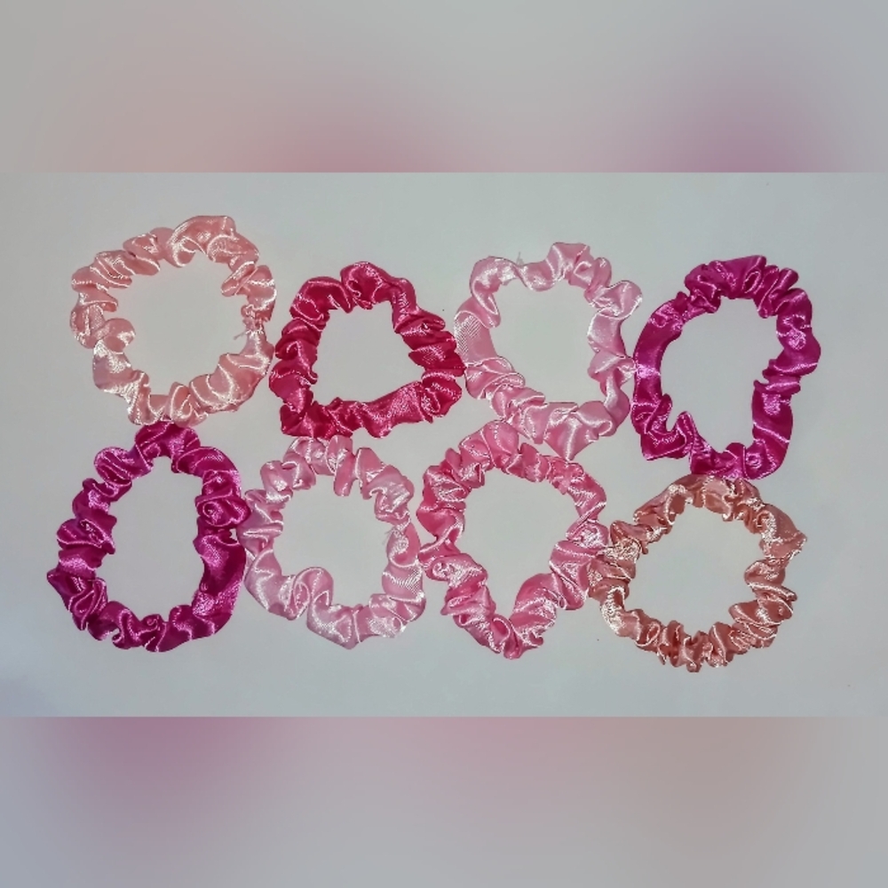 Silk Satin Elastic Pink Scrunchies Set of Eight